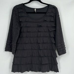 Cubism Black Layered and Textured 3/4 Sleeve Shirt Size Large